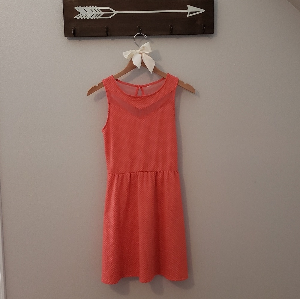 Xhilaration Coral Pink Mesh Yoke Mini Dress - Picture 7 of 8